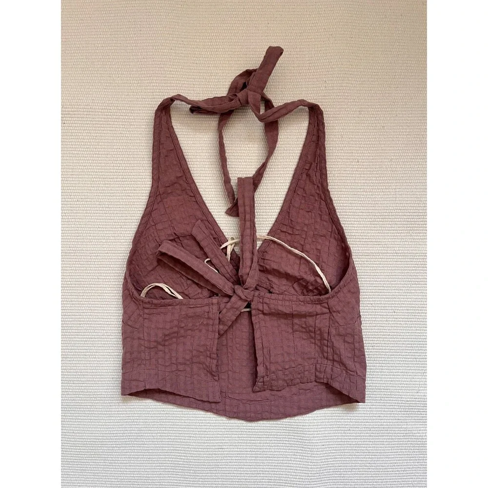 Free People free-est Drew Pucker Check Top in Mauve Size XS
